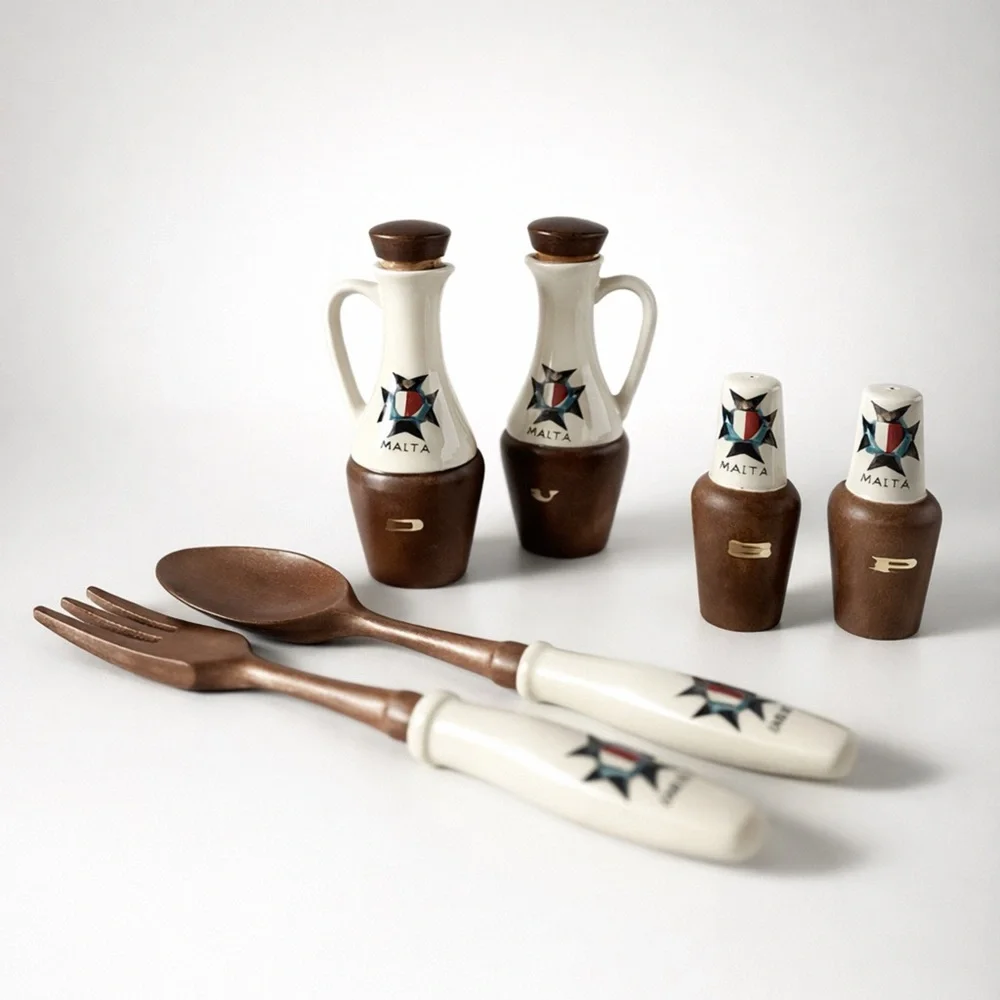 VINTAGE MATERIAL 6 PIECE SALAD SERVING SET‎